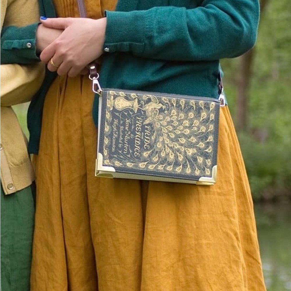 Green and Gold Book Clutch with Strap - Picture 7 of 8